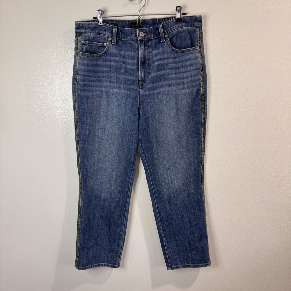 Talbots Jeans 14 Modern Ankle Velvet Trim Medium Wash Denim High Rise Straight